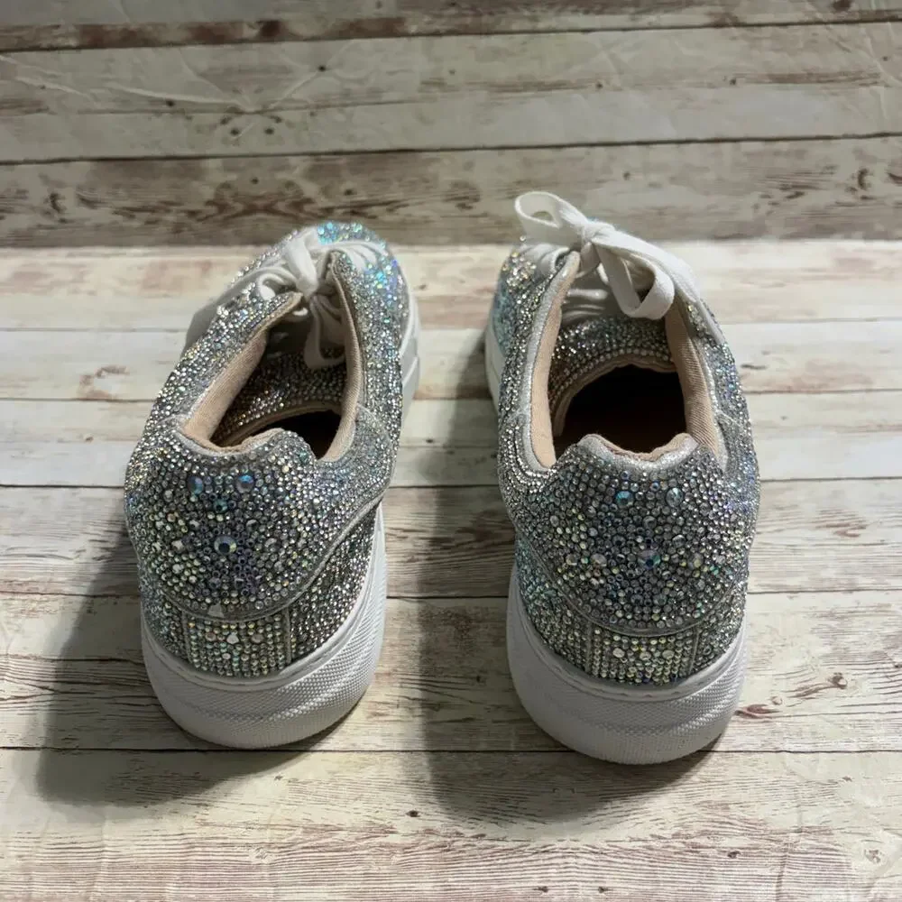 Betsey Johnson Sidny Platform Rhinestone Sneakers Women's US 9M Sparkle Silver